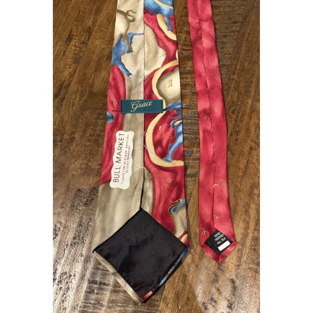 Grace Newburger Bull Market Silk Necktie Hand Finished Wall Street Stock Market